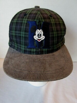 Vintage Walt Disney World Mickey Mouse Plaid Cap Suede Bill Goofy's Hat Co Adult-image