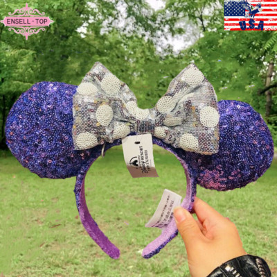 Disney Parks Purple Silver Bow Sequins Headband Ears Rare Mickey Shanghai-image
