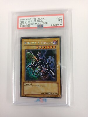 YUGIOH RED EYES B. DRAGON SECRET RARE BPT-005 REVERSE FOIL ERROR PSA 7-image