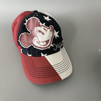 Disney Parks Mickey Mouse Baseball Hat Men Red White Blue Patriotic Stars USA-image