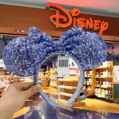 Disneyland 2024 Anniversary Blue Sequins Bow Mickey Minnie Mouse Ears Headband-image