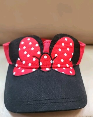 Disney Parks WDW Adult Minnie Mouse Ears Visor Hat Red Polka Dot Bow Adjustable-image