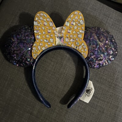 Disney Parks Gold Bow 50th Anniversary WDW Minnie  Ears Jeweled Headband 2021-image