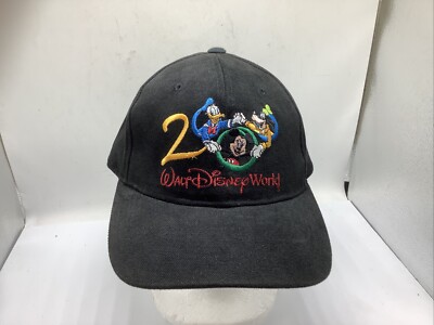 Vintage Walt Disney World 2000 Black Adjustable Hat VTG Mickey Donald Duck Goofy-image
