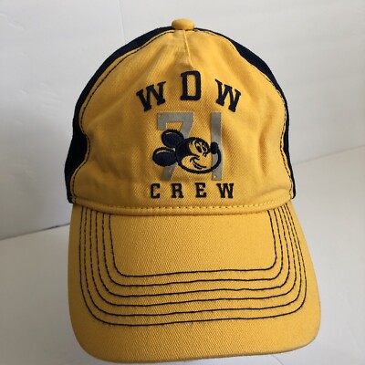 Disney Parks World WDW CREW 71 Mickey Mouse Adult Baseball Cap Hat Yellow & Blue-image