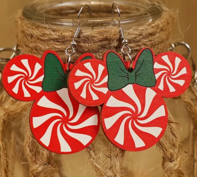 NEW CHRISTMAS MINNIE CANDY CANE SWIRL EARRINGS JEWELRY WALT DISNEY WORLD MICKEY-image