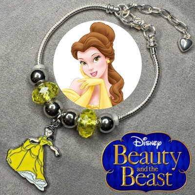 BELLE Beauty & The Beast 3mm Silver Snake Chain Enamel Charm Bracelet Gift ✨ NEW-image