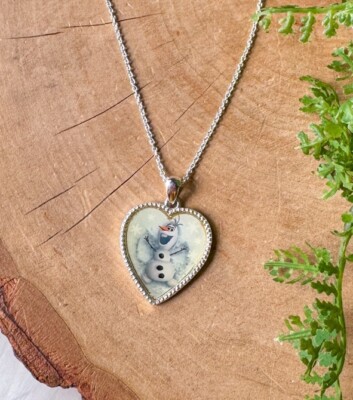 WDW DISNEY FROZEN FINE JEWELRY OLAF HEART PENDANT I LOVE WARM HUGS NECKLACE NEW-image