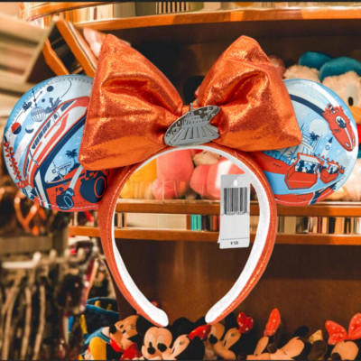Disney`Minnie Ears Orange Bow Tomorrowland Magic Kingdom Space Mountain Headband-image