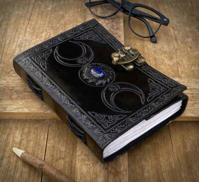 vintage leather journal triple goddess book of shadows witch craft thanksgiving -image