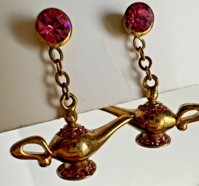 Disney Aladdin Earrings Swarovski Crystals Magic Lamp by Arribas Brothers-image