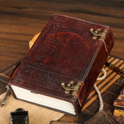 600 Pages Handmade Large Leather Journal Tree Of Life Embossed Book Of Shadow-image