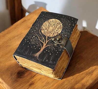 400 Page Large Grimoire leather journal, Print Tree of Life Journal,-image