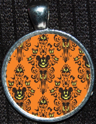 Haunted Mansion Hidden Mickey Wallpaper Silver Necklace Disney Pendant WDW-image