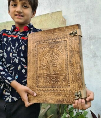 Handmade Leather Journal, Books Celtic Tree of Life Book, Leather Grimoire-image