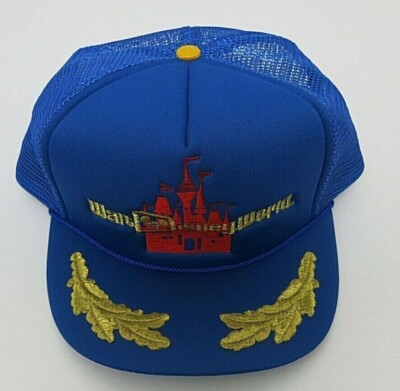 Vintage Walt Disney World Mesh Snapback Blue Trucker Hat Cap Gold Leaf New-image