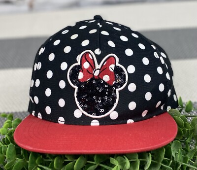 Disney Minnie Mouse Baseball Cap Black White Polka Dot Sequin Adjustable Adult-image