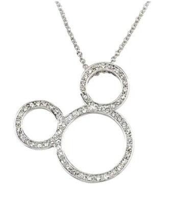 Disney Arribas Mickey Mouse Necklace Open Icon Swarovski Crystals Silver Toned-image