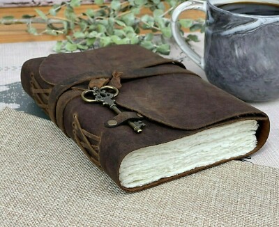 Genuine Leather Journal Notebook Handmade Deckle Edge Cotton Paper Diary-image